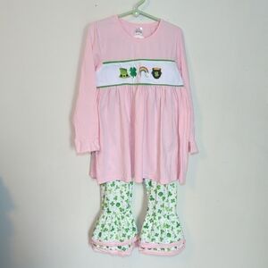 Boutique St. Patrick's Day Set Pants + Tunic Pink and Green Girls Size 6-7